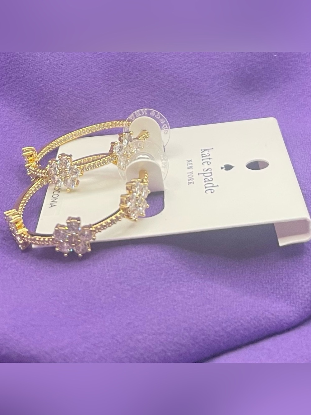 NWT Kate Spade Gleaming Gardens Flower Hoop Earrings Gold CZ